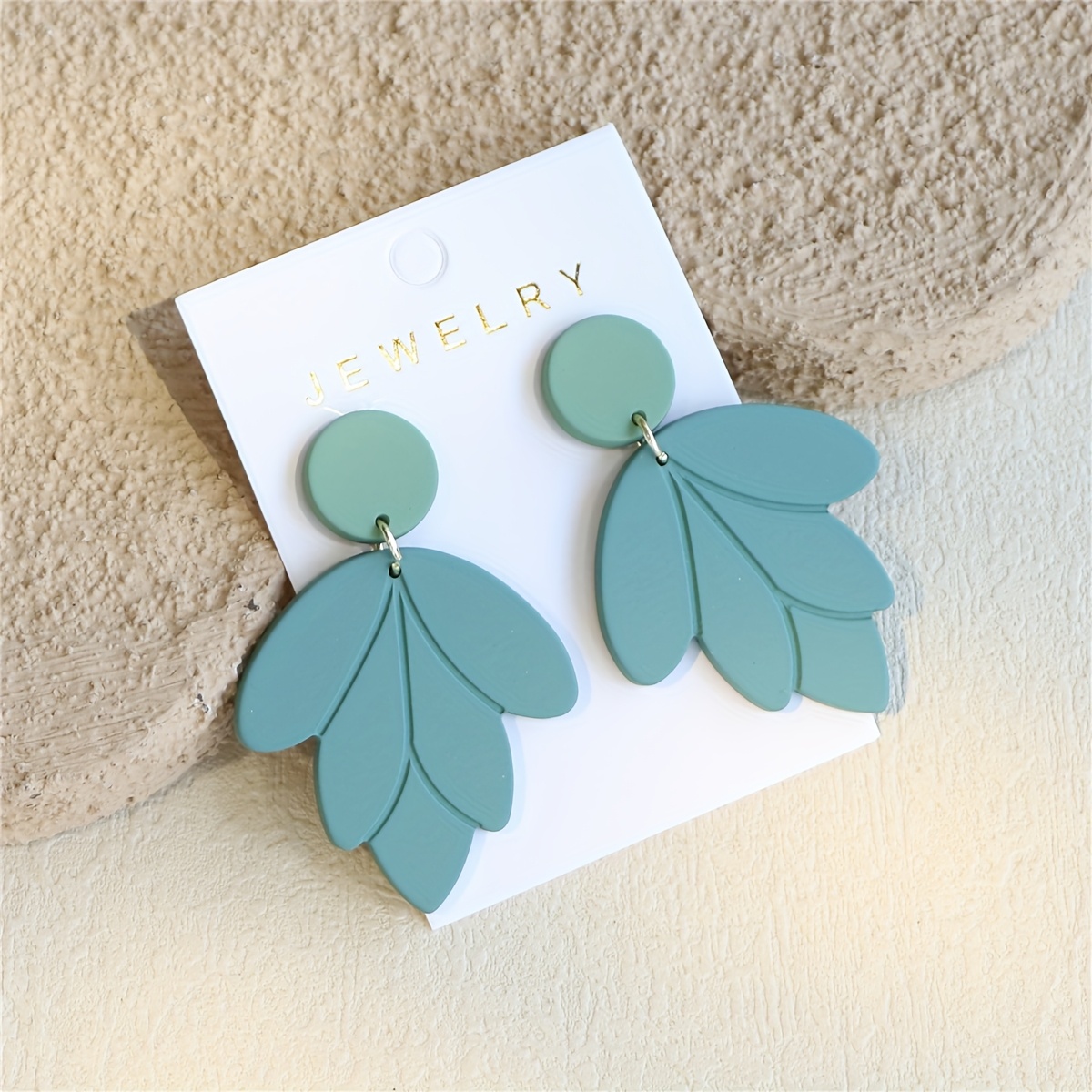 Women's Light Green Clay Texture Leaf Earrings